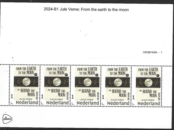 Netherlands 2024-B1 Jules Verne earth to moon Gold1 sheetlet MNH