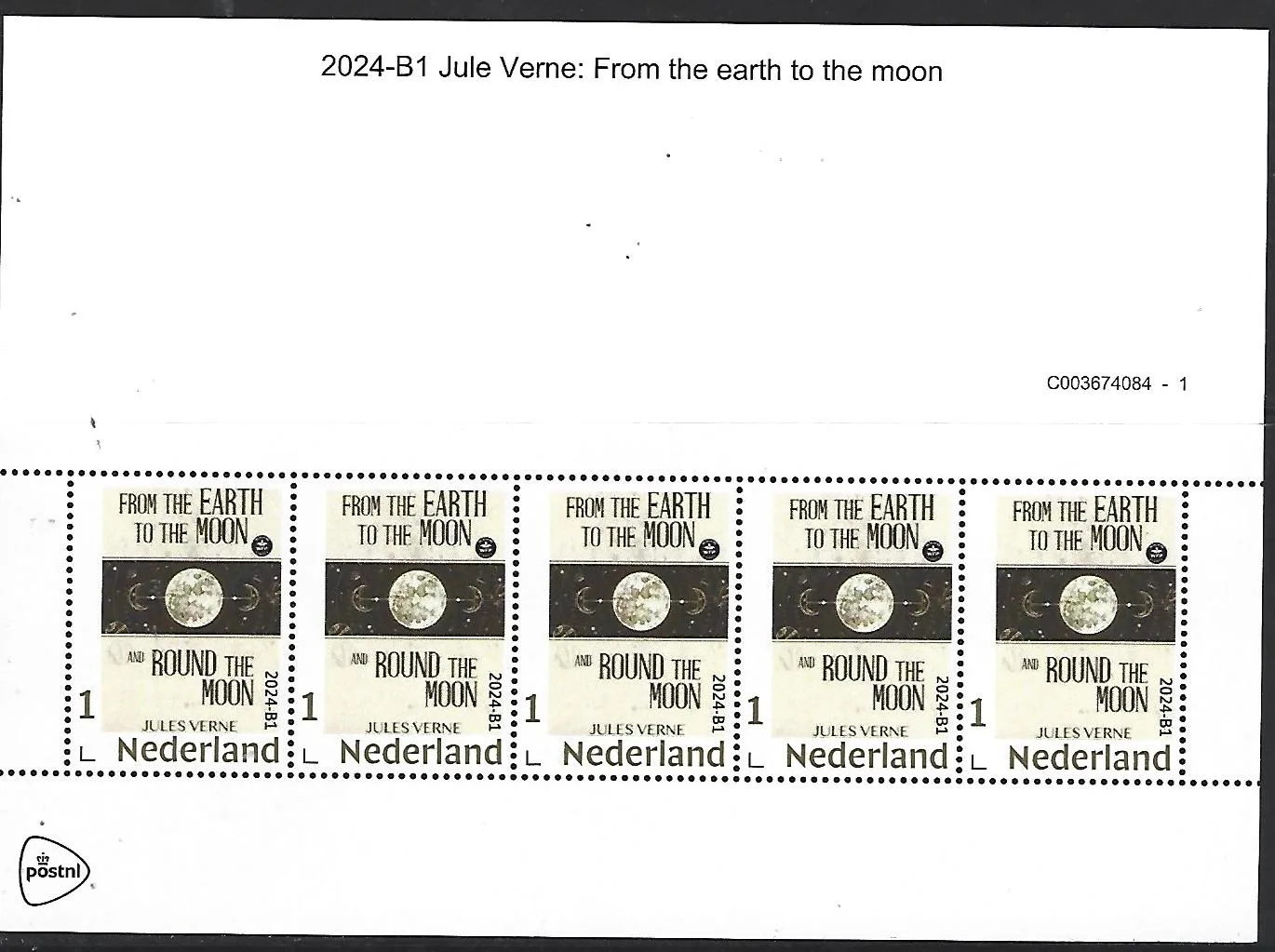 Netherlands 2024-B1 Jules Verne earth to moon Gold1 sheetlet MNH