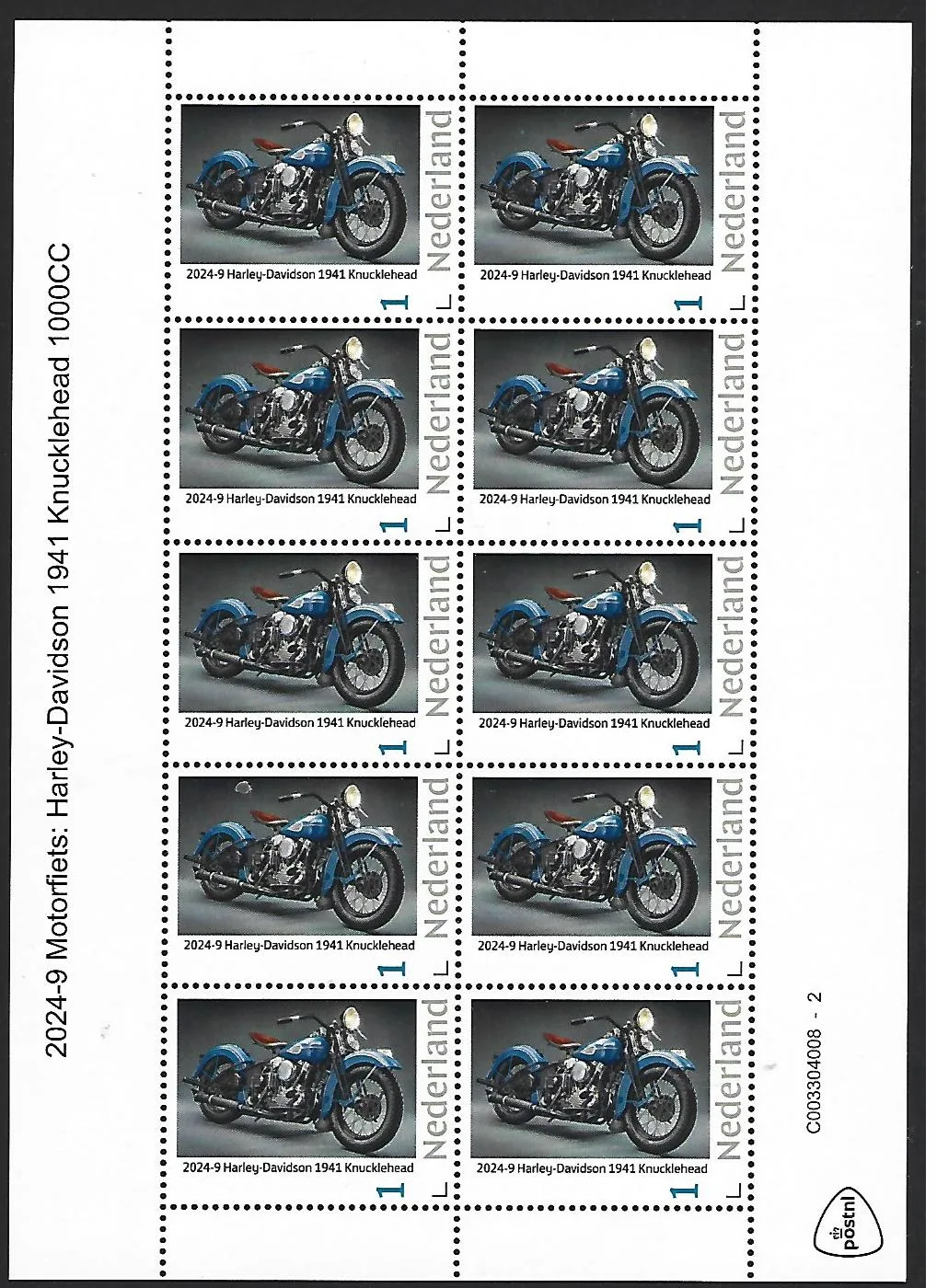 Nederland 2024-9 Motorfiets Motorcycle: Harley Davidson 1941 Knucklehead sheetlet postfris/mnh
