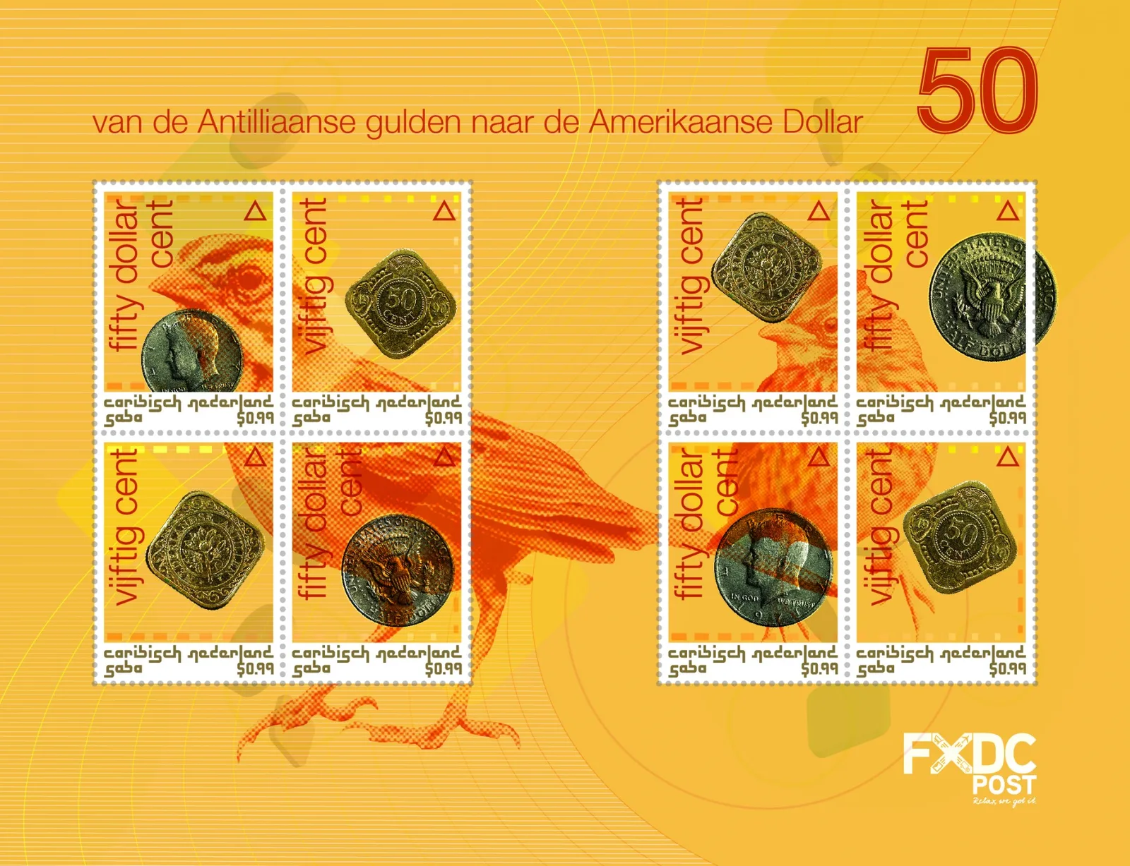 Caribbean Netherlands Saba 2020 coins - 50c sheetlet MNH