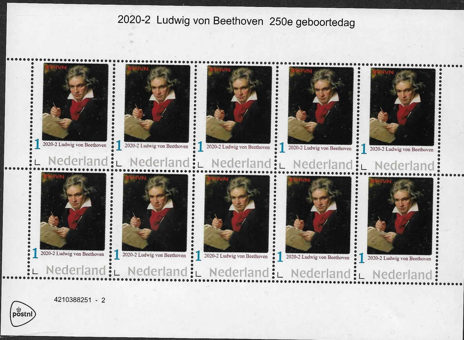 Pays-Bas 2020-2 Ludwig van Beethoven feuillet postfris-mnh