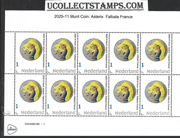 Netherlands 2025-11 Coin Asterix on stamp: Falbala Asterix France sheet MNH