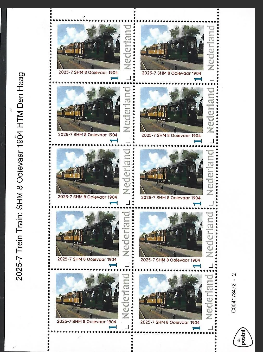 Netherlands 2025-7 Train: SHM 8 Stork 1904 sheet MNH