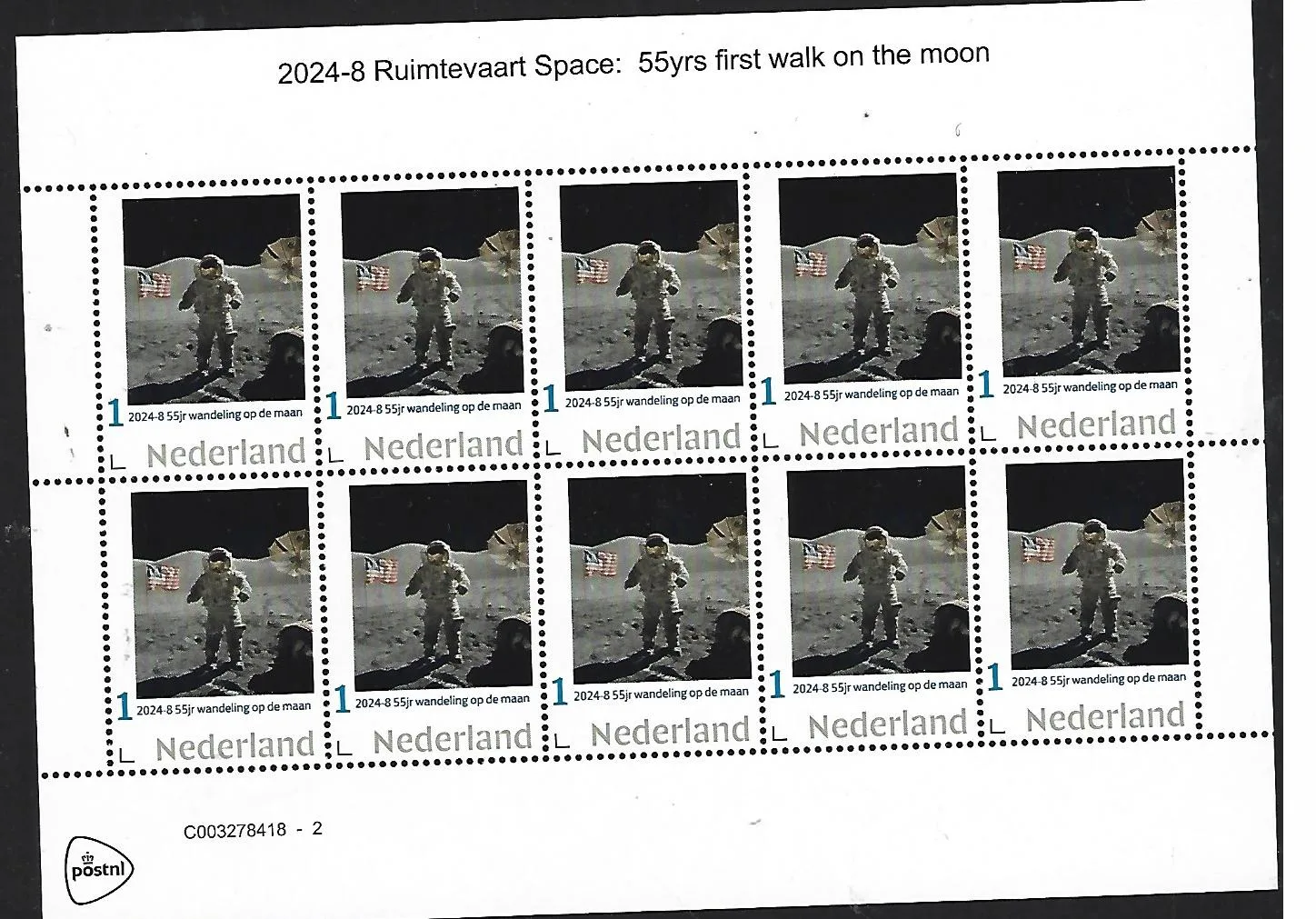 Nederland 2024-8 Ruimtevaart Space 55yrs walk on the moon sheetlet postfris/mnh