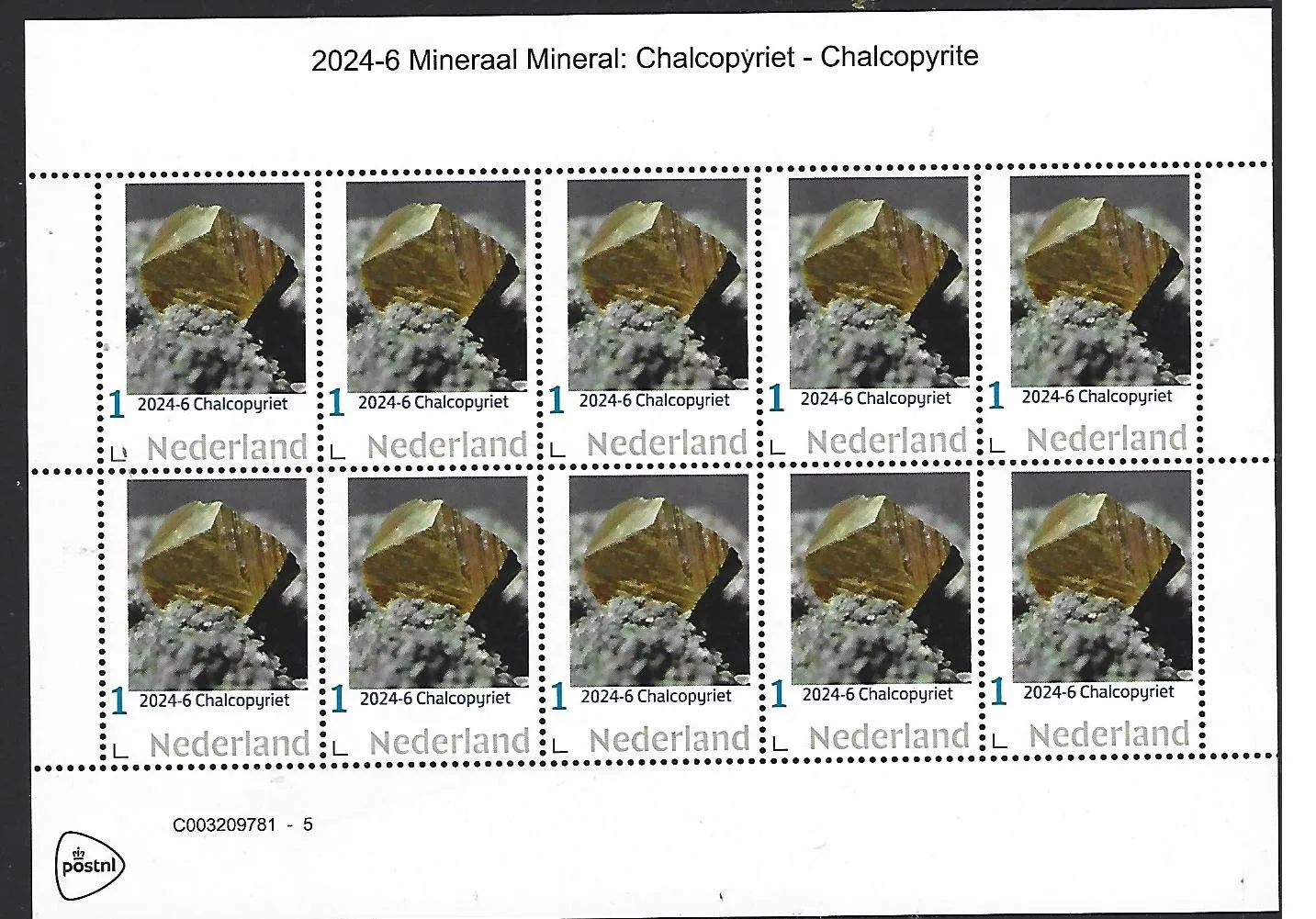 Niederlande 2024-6 Mineralien: Chalcopyrit Kleinbogen postfrisch/mnh