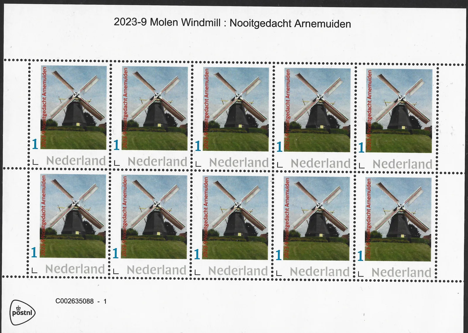 Niederlande 2023-9 Mühle Windmill: Nooitgedacht Arnemuiden Bogen postfrisch/mnh