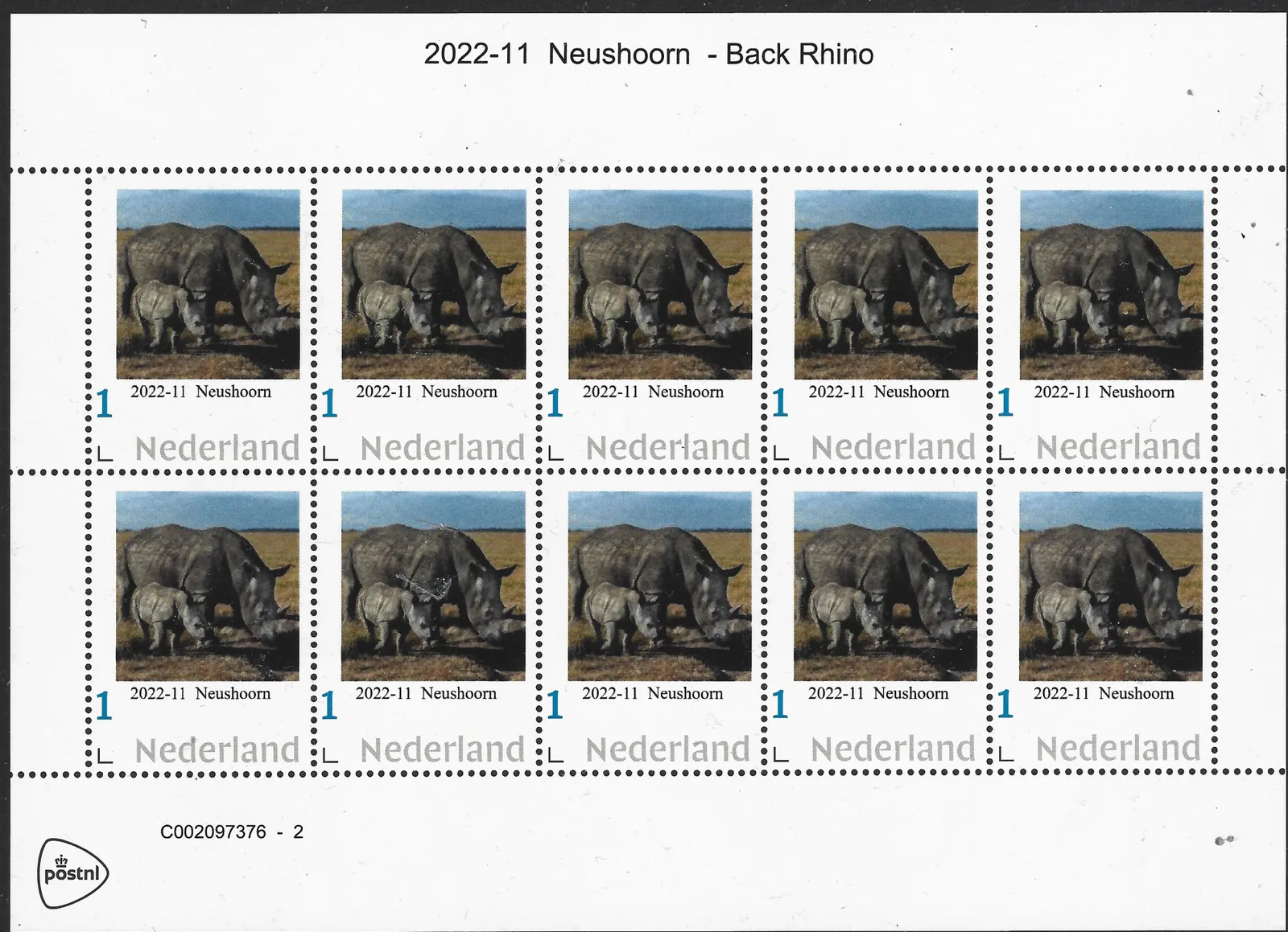 Niederlande 2022-11 Natur Schwarzes Nashorn Bogen postfrisch/mnh