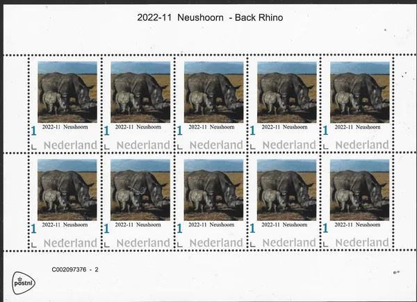 Netherlands 2022-11 Nature Black Rhino sheet MNH