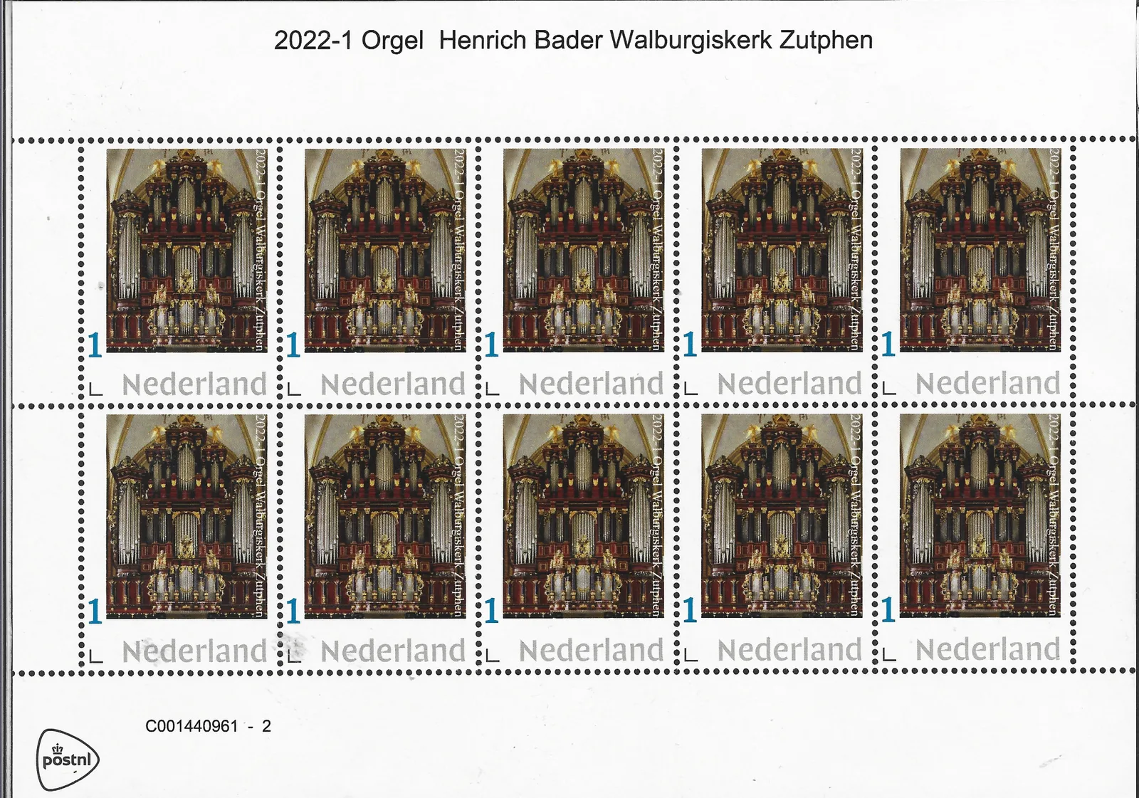 Niederlande 2022-1 Orgeln: Heinrich Bader Walburgiskirche Zutphen Bogenmarkenblock postfrisch/mnh