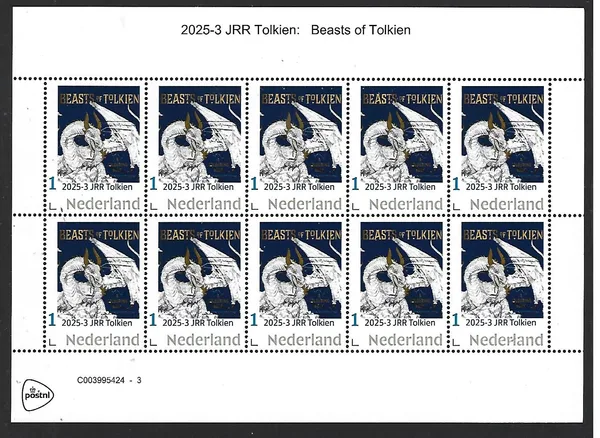 Netherlands 2025-3 Tolkien Beasts of Tolkien sheetlet MNH