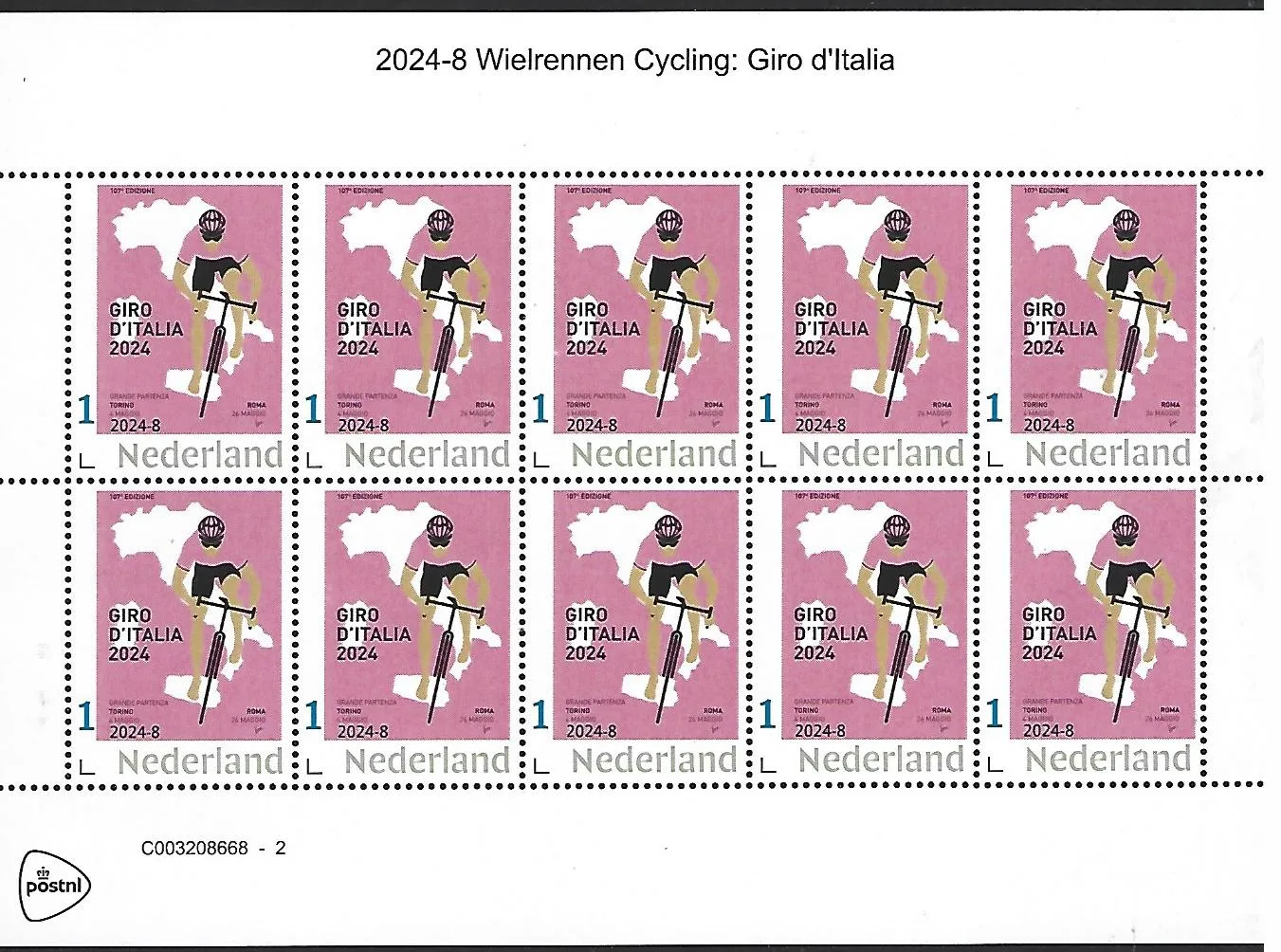 Nederland 2024-8 Wielrennen Cycling Giro d'Italia sheetlet postfris/mnh