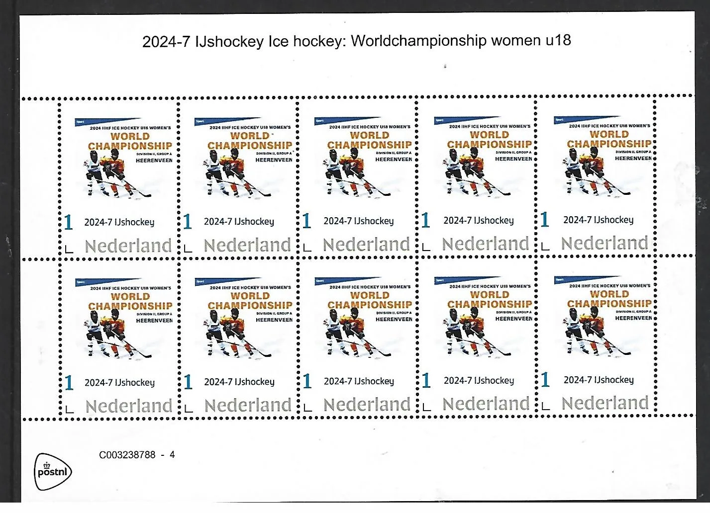 Pays-Bas 2024-7 Hockey sur glace Championnats du monde féminins Heerenveen feuille neuf sans charnière