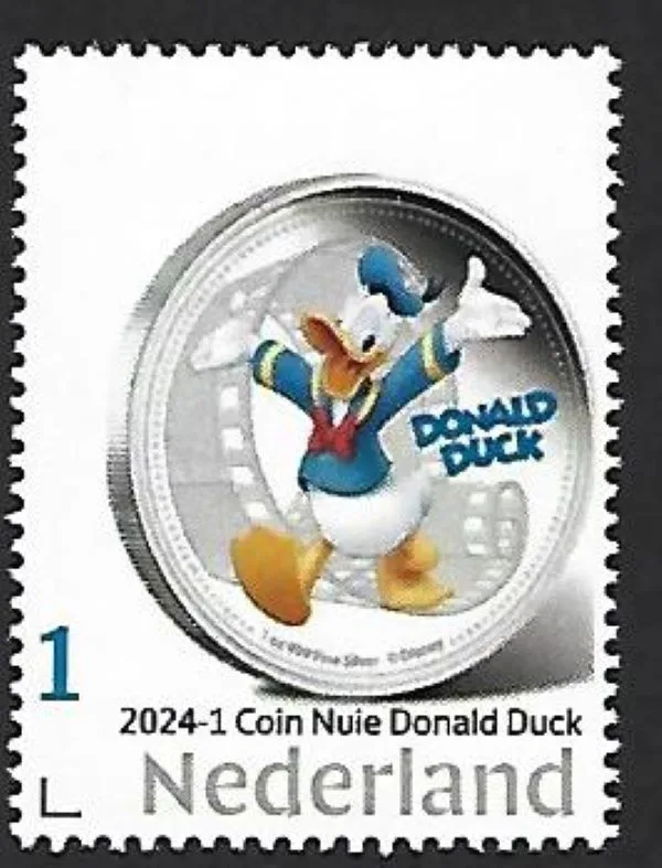 Pays-Bas 2024-1 Monnaie sur timbre Niue $2 Disney Donald Duck neuf/mnh24