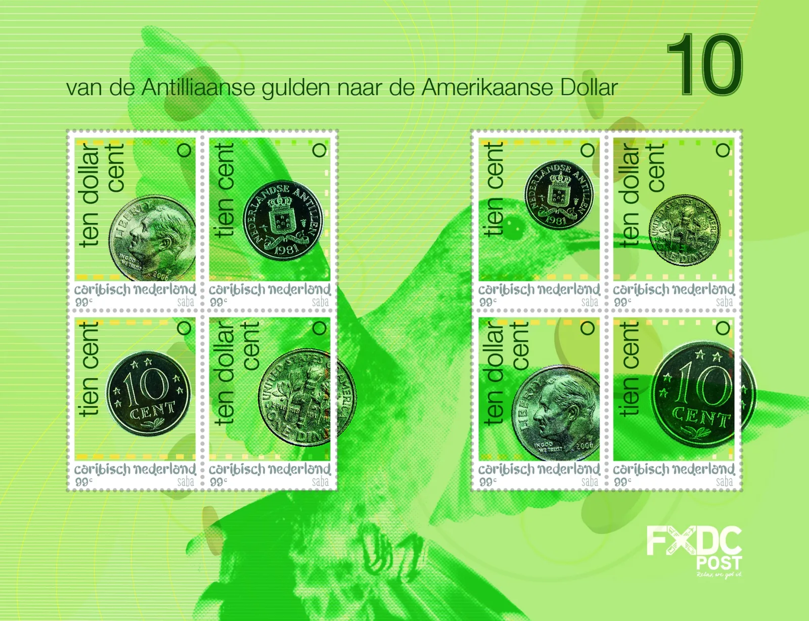 Caribisch Nederland Saba 2020 munten -Coins 10cts vel-sheetlet postfris