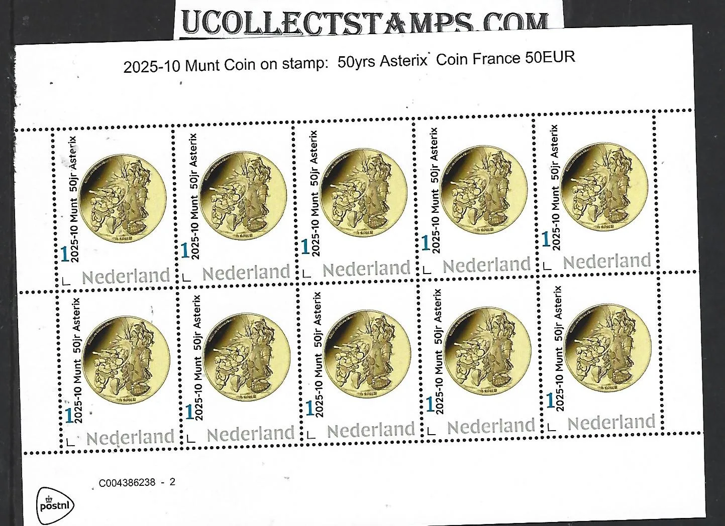 Nederland 2025-10 Coin on stamp Asterix 50yrs France 50€ sheet postfris/mnh