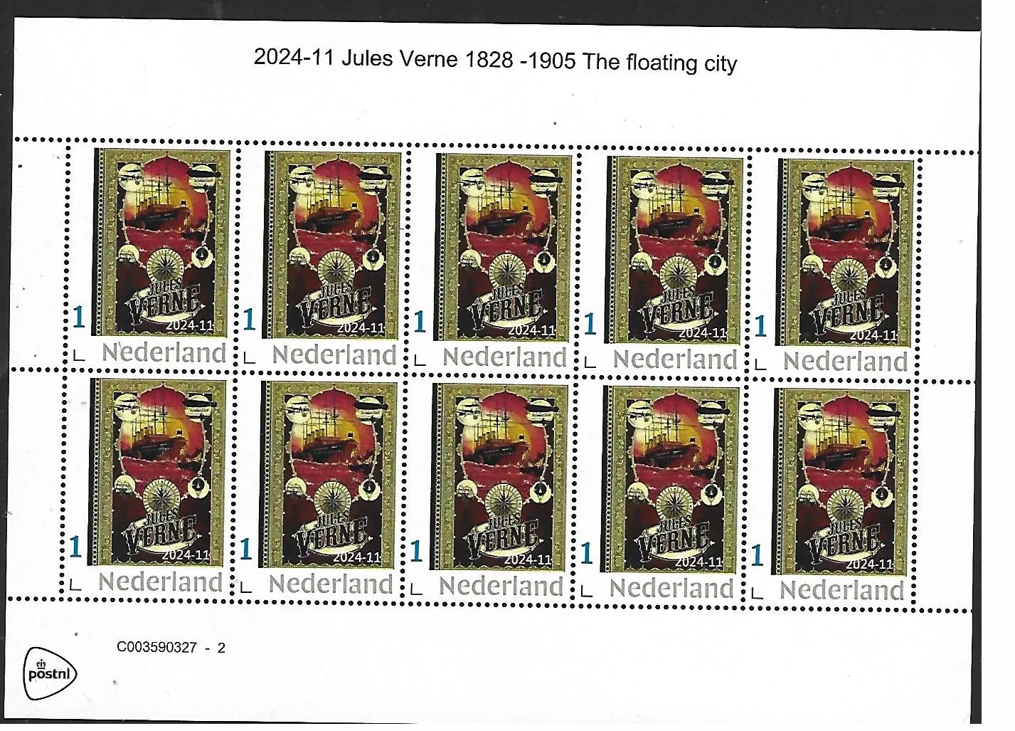Niederlande 2024-11 Jules Verne Die schwebende Stadt Schiff Blockset postfrisch/mnh