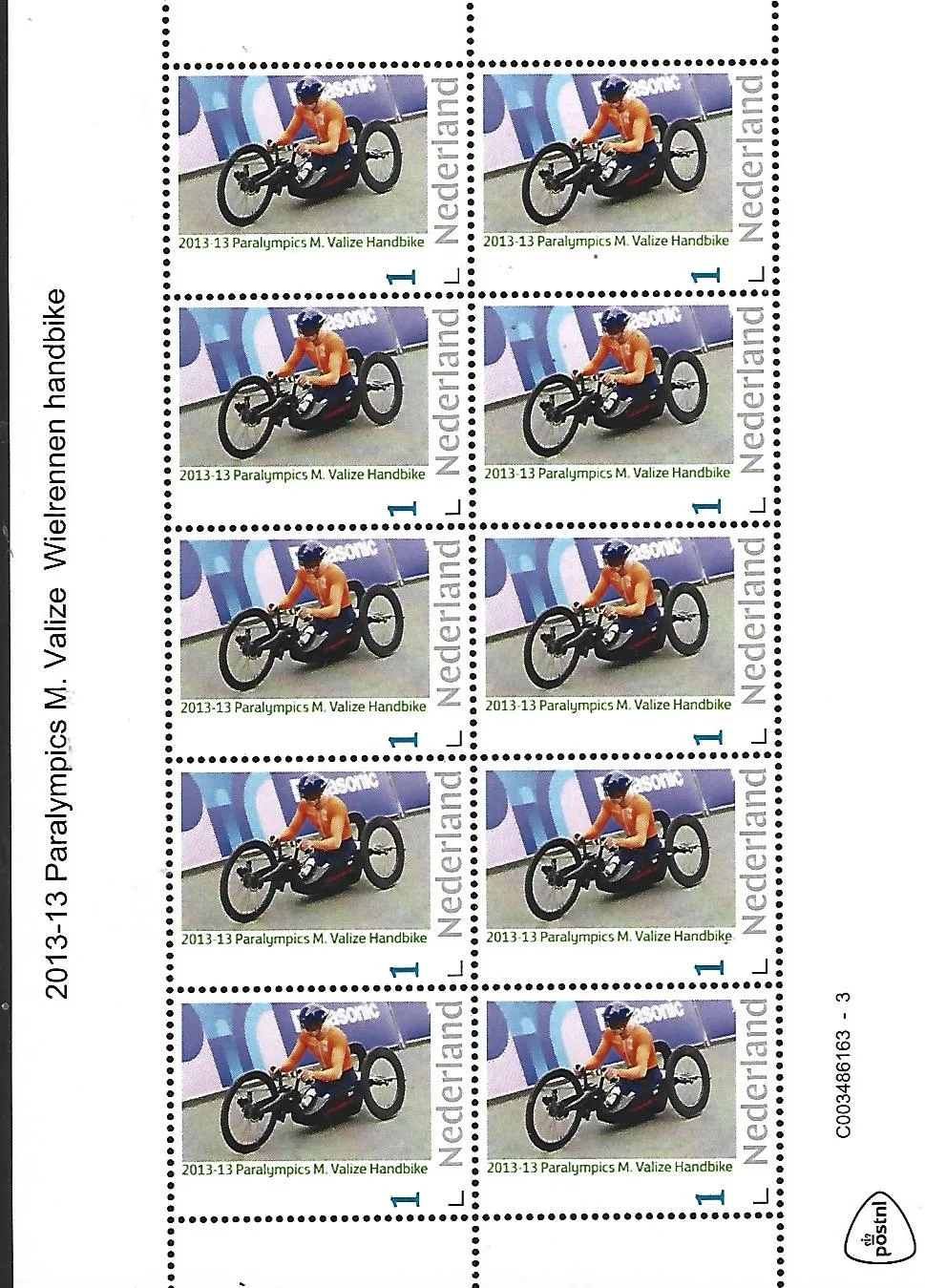 Pays-Bas 2024-13 Paralympics Mitch Valize vélo-fauteuil feuillet neuf