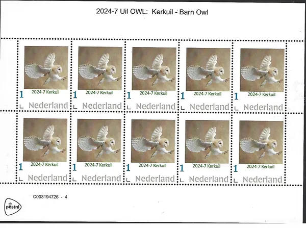 Netherlands 2024-7 Owl: Barn owl sheetlet MNH