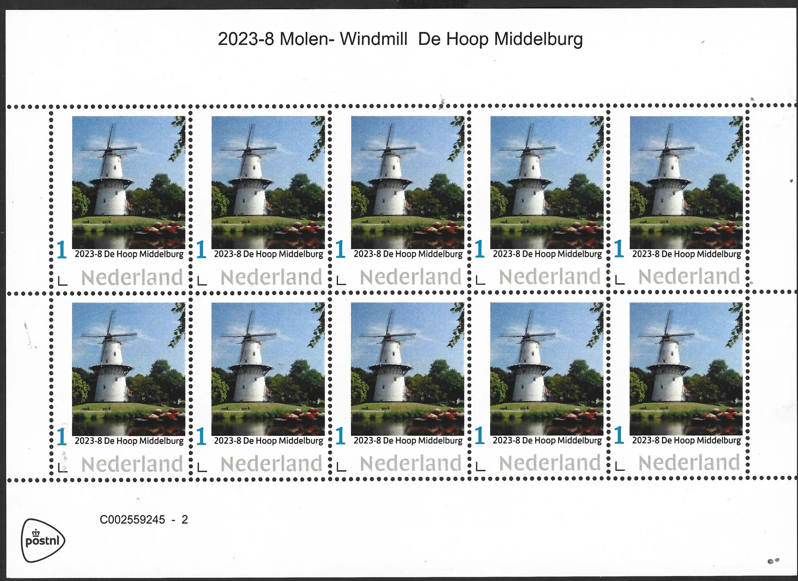 Niederlande 2023-8 Mühle Windmill; De Hoop Middelburg Vel-Sheetlet postfrisch/ungebraucht