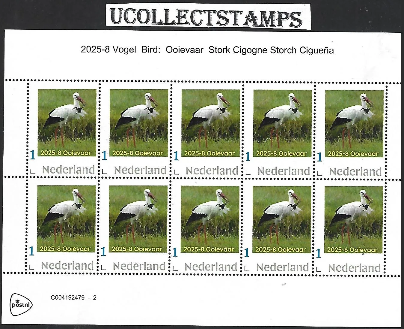 Netherlands 2025-8 Bird: White Stork sheet MNH