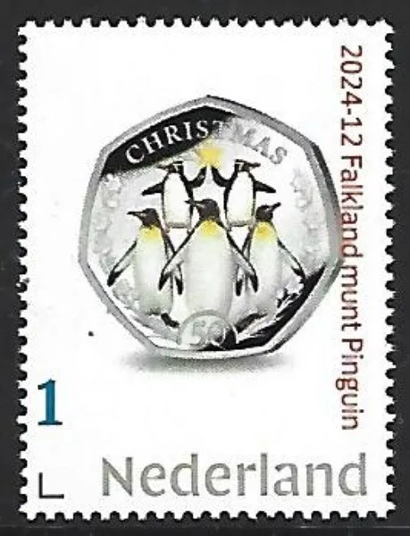 Netherlands 2024-12 Penguins: Falkland coin on stamp MNH