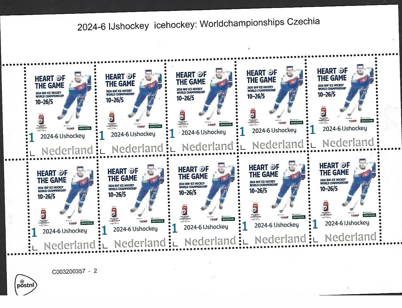 Niederlande 2024-6 Eishockey - Eishockey-Weltmeisterschaft Tschechien Kleinbogen postfrisch/mnh