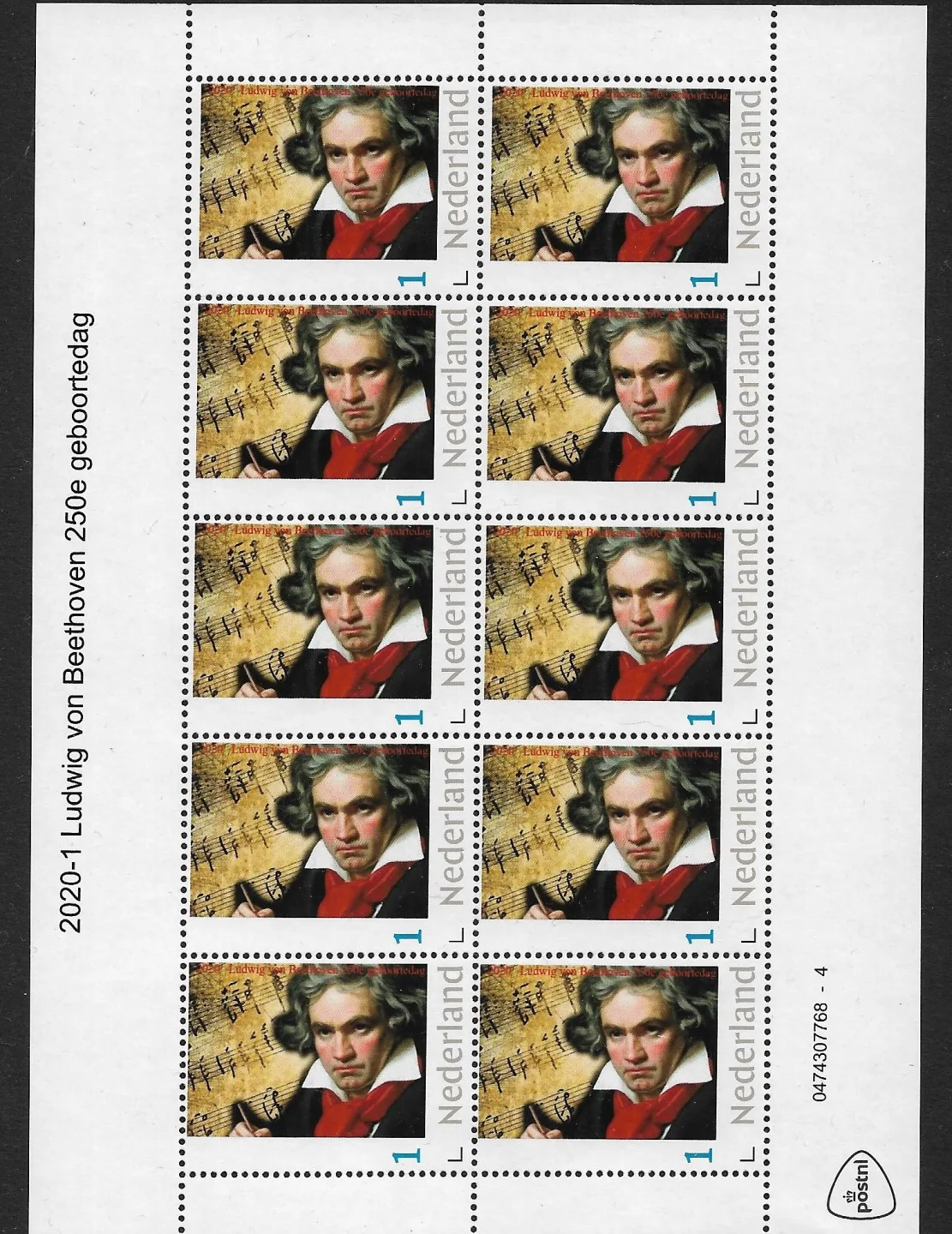 Pays-Bas 2020-1 Ludwig van Beethoven feuille-sheetlet neuf-mnh