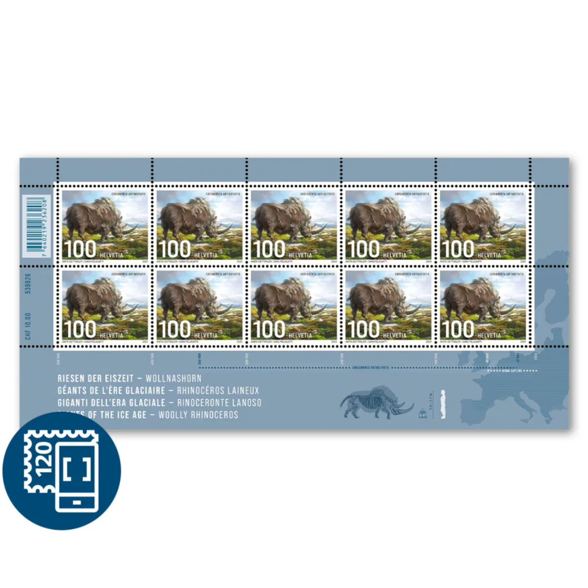 Switzerland 2024 Prehistory Giants of Ice Age sheetlet 10 stamps 2 MNH