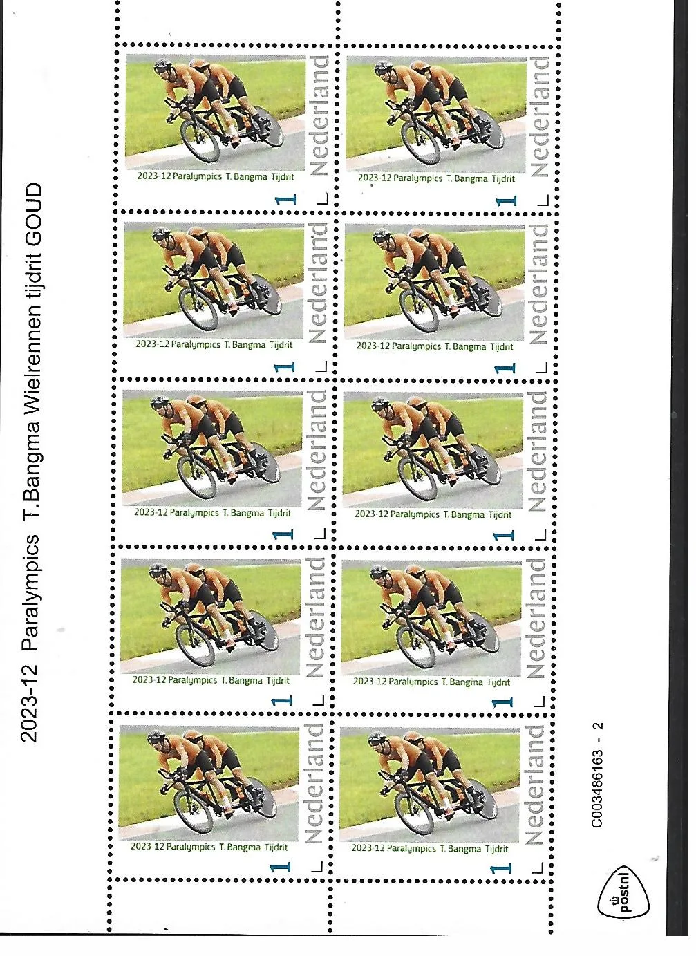 Pays-Bas 2024-12 Jeux paralympiques Bangma-Bos épreuve contre-la-montre cycliste feuillet postfris/mnh