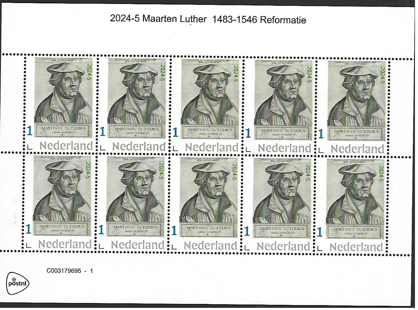Pays-Bas 2024-5 Maarten Luther Réforme feuillet neuf/mnh