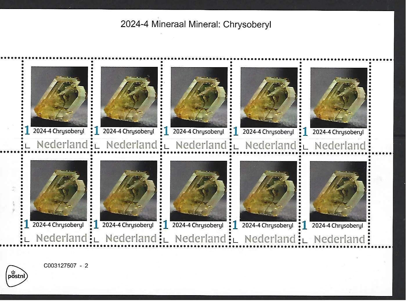 Pays-Bas 2024-4 Minéral mineral: Chrysoberyl feuillet neuf//mnh
