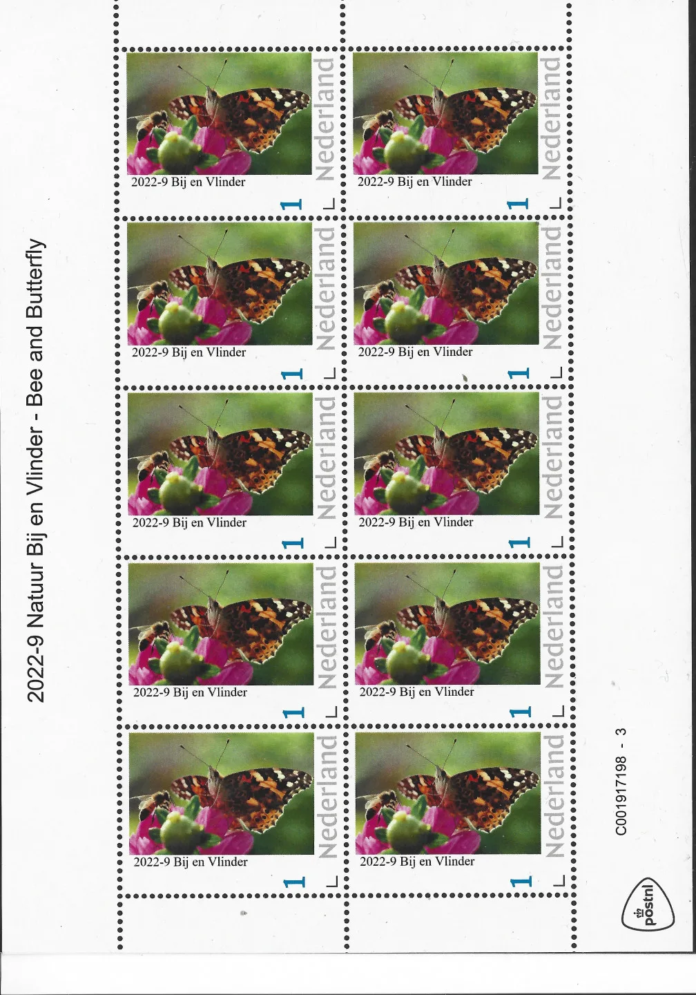 2022-9 Nederland Natuur: Bij en Vlinder- Bee and Butterfly vel-sheetlet postfris/mnh