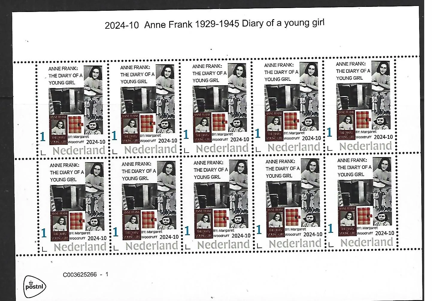 Pays-Bas 2024-10 Anne Frank WWII 1929-1945 Journal jeune fille feuillet neuf/mnh
