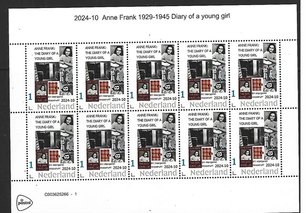 Netherlands 2024-10 Anne Frank WWII 1929-1945 Diary young girl sheetlet MNH