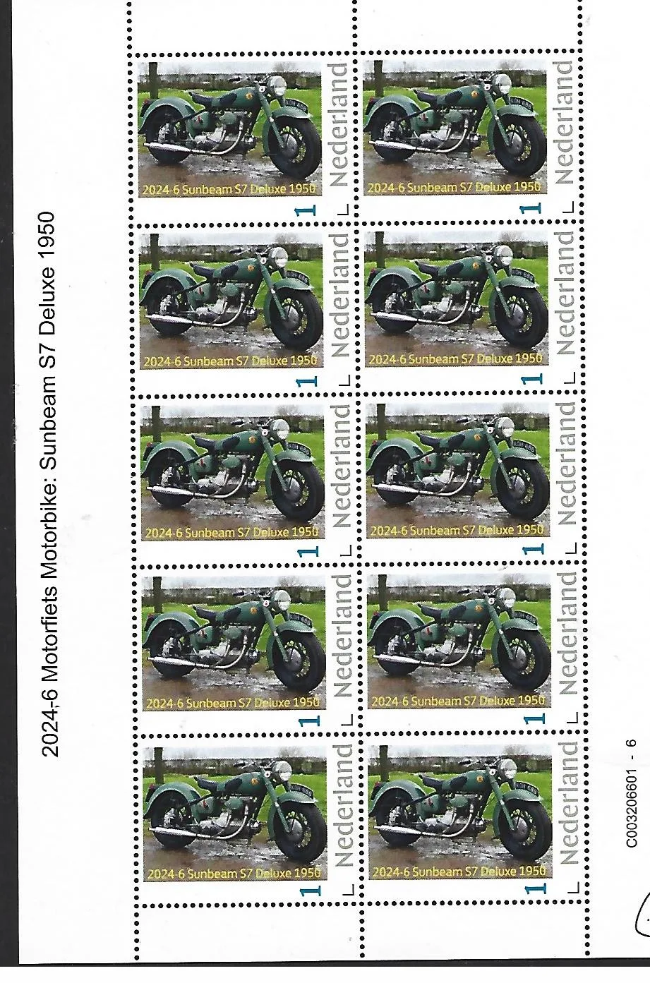 Pays-Bas 2024-6 Motocyclette Motorcycle: Sunbeam S7 de luxe 1950 feuillet neuf/mnh