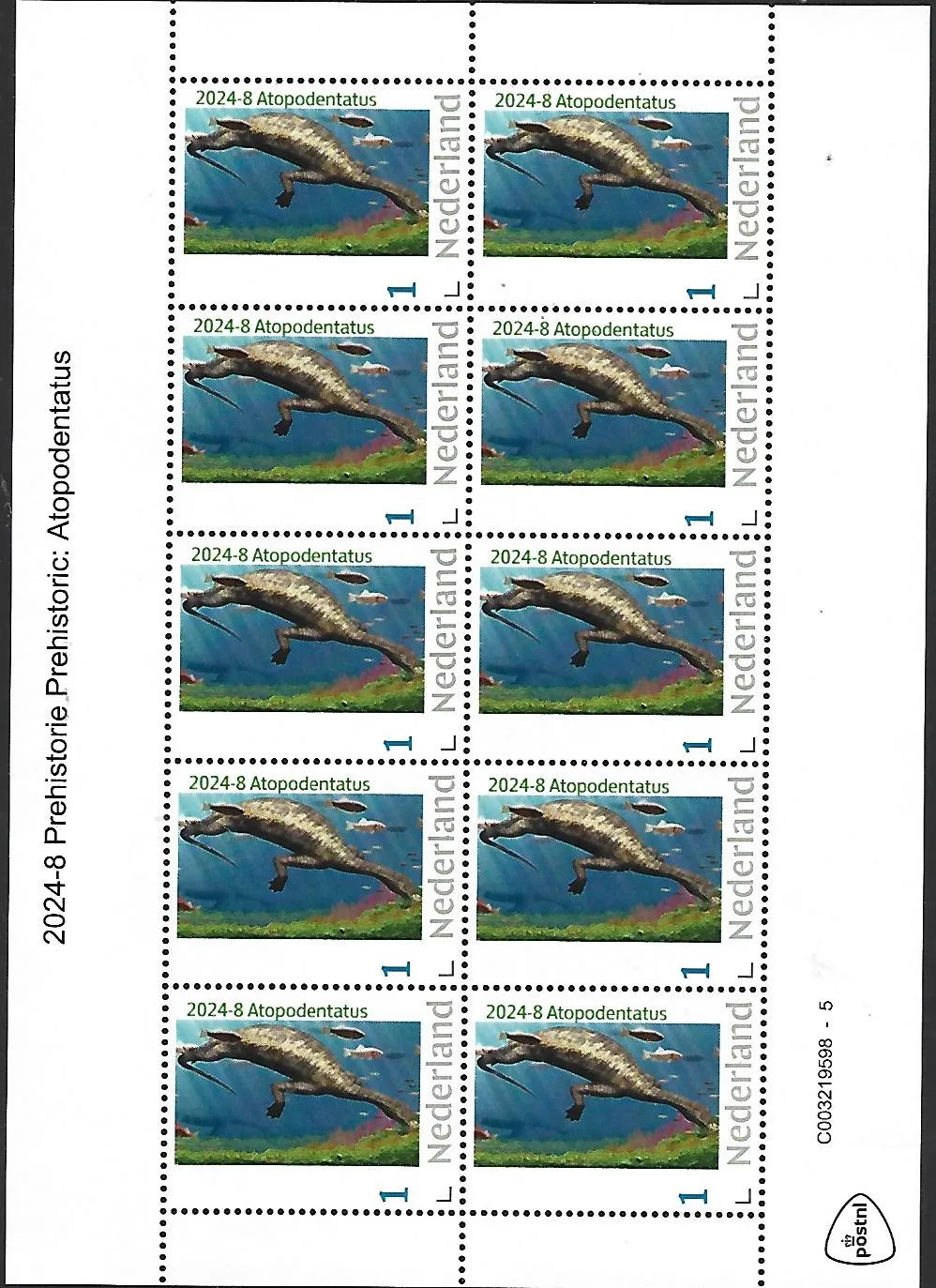Netherlands 2024-8 Prehistory Atopodentatus sheetlet MNH