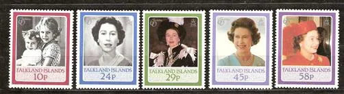444-448 Falkland 1986 Queen Elizabeth II 60th Anniversary MNH