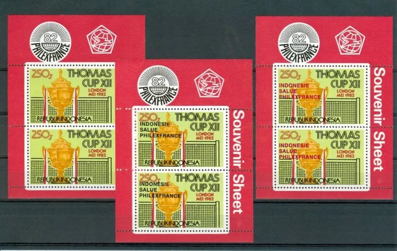 INDONÉSIE 1982 Thomas cup - badminton 3 blocs 49-50-51 postfris/mnh
