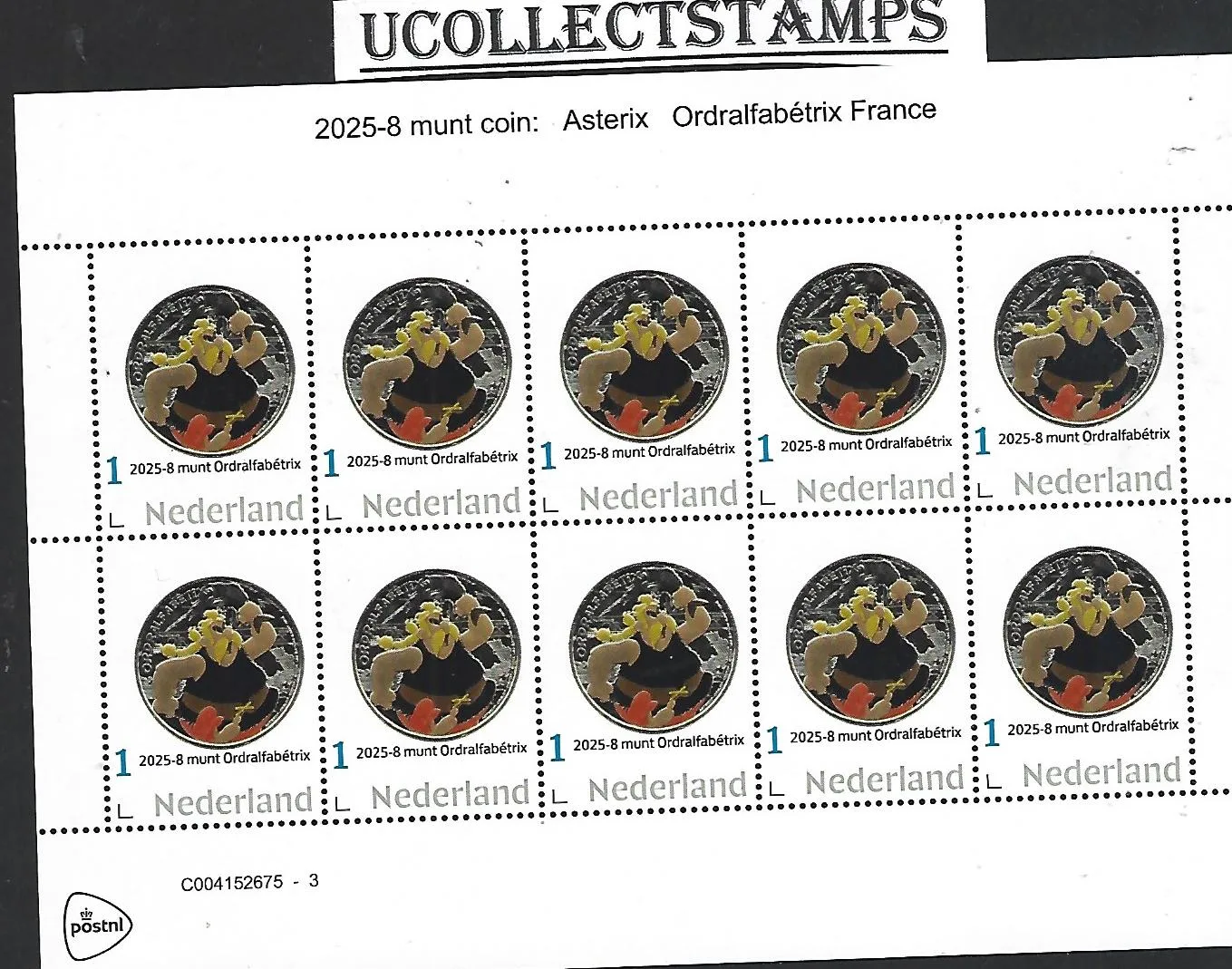 Netherlands 2025-8 Coin on Stamp Asterix: Ordralfabetrix sheetlet MNH