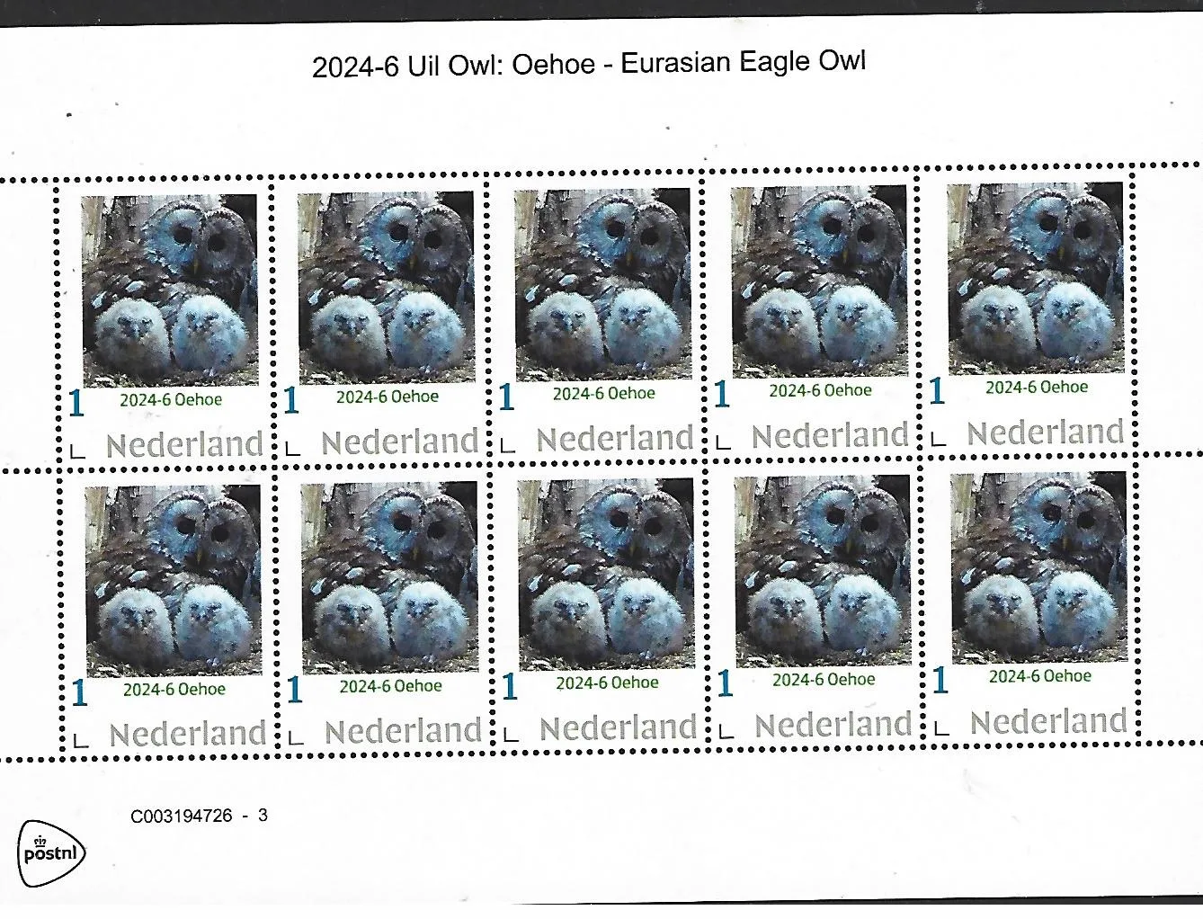 Pays-Bas 2024-6 Hiboux Chevêche des terriers Hibou Grand-duc d'Europe feuillet neuf/nmh