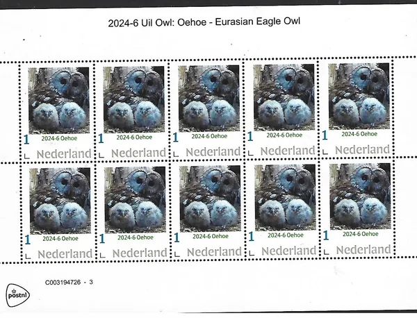 Netherlands 2024-6 Owls Eagle Owl sheetlet MNH