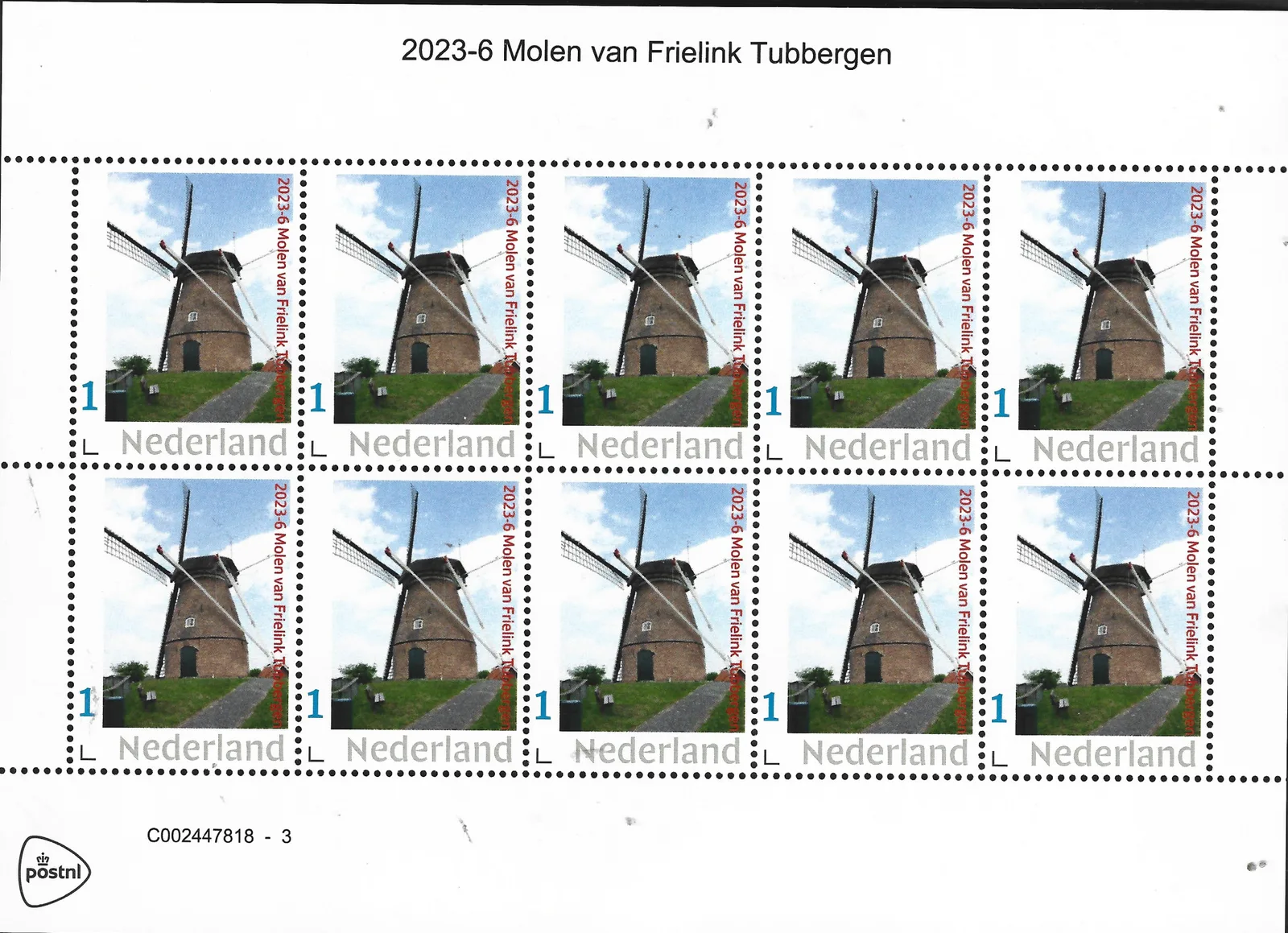Niederlande 2023-6 Mühle: Molen van Frielink Tubbergen Bogen postfrisch/ungebraucht