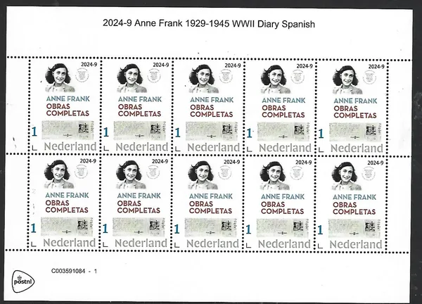 Netherlands 2024-9 Anne Frank WWII 1929-1945 Diary Spanish sheetlet MNH