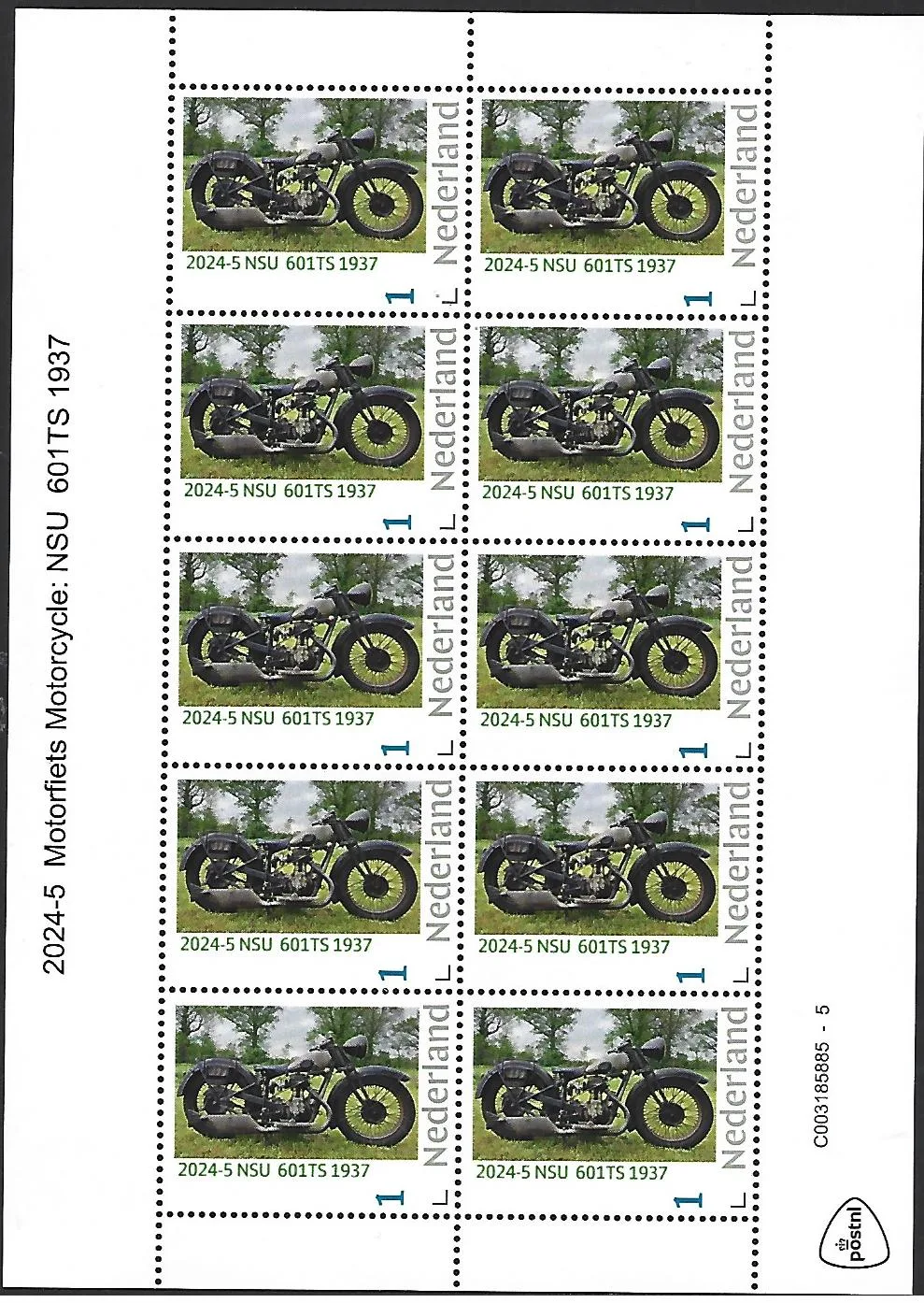 Niederlande 2024-5 Motorrad NSU 601TS 1937 Markenheftchen postfrisch/mnh