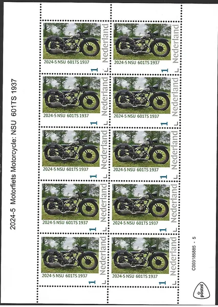 Netherlands 2024-5 Motorcycle: NSU 601TS 1937 sheetlet MNH