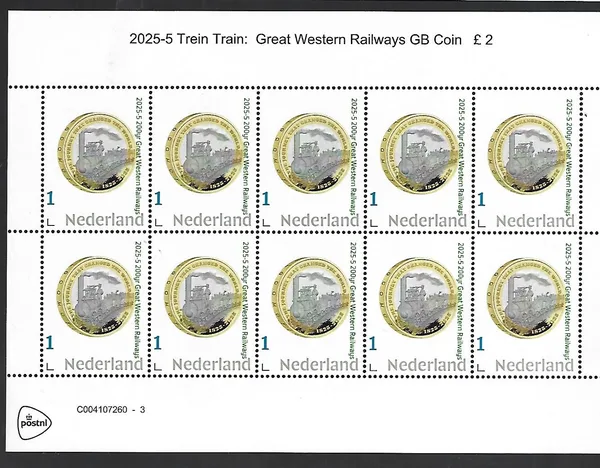Nederland 2025-5 Trein: 200yrs Great Western Railways gbr coin sheet postfris/mnh