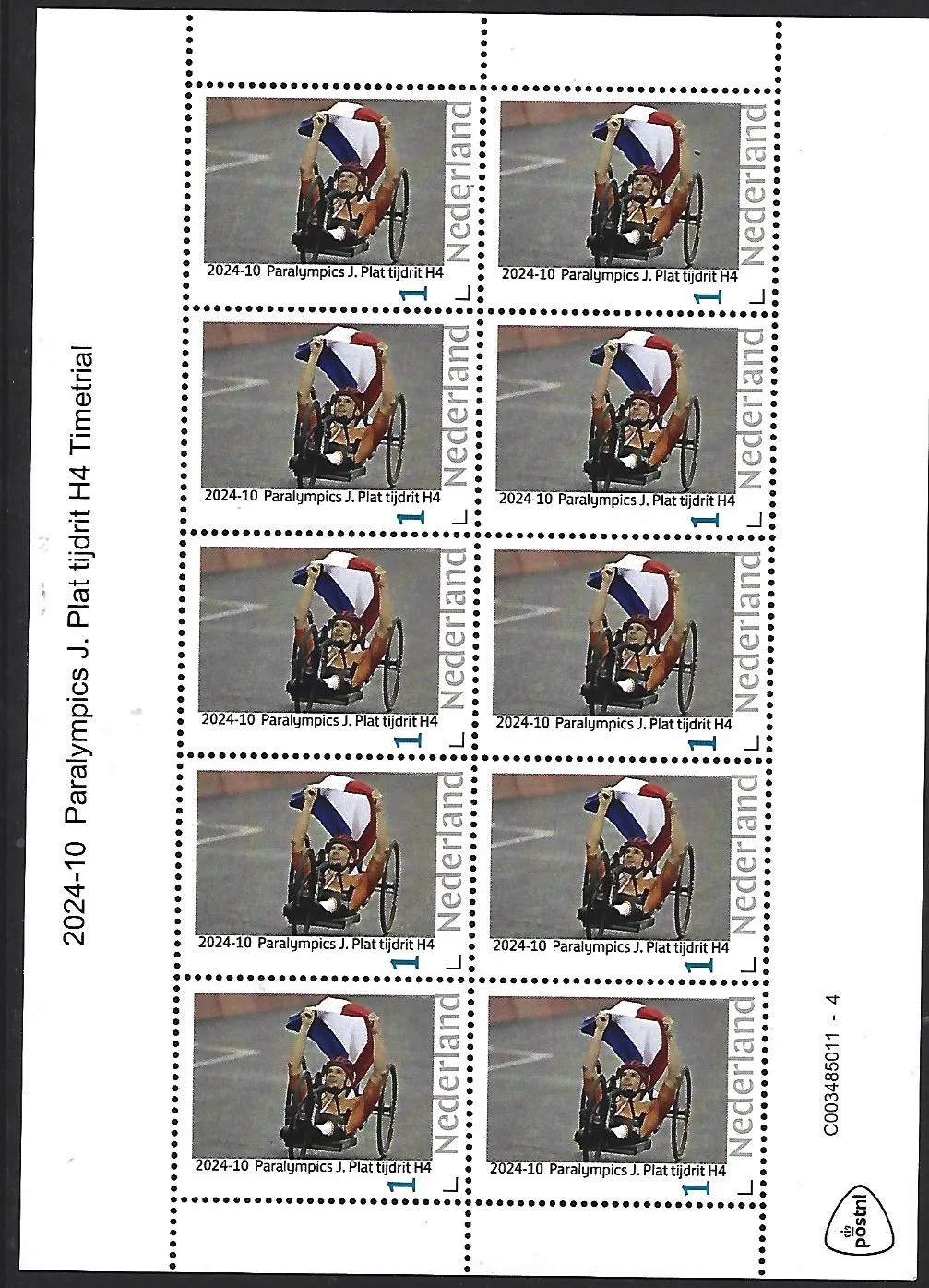 Niederlande 2024-10 Paralympics J.Plat Radsport Zeitfahren Freistil Markenheftchen postfrisch/mnh