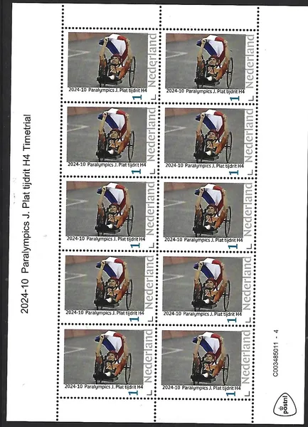Nederland 2024-10 Paralympics J.Plat cycling timetrial freestroke sheetlet postris/mnh