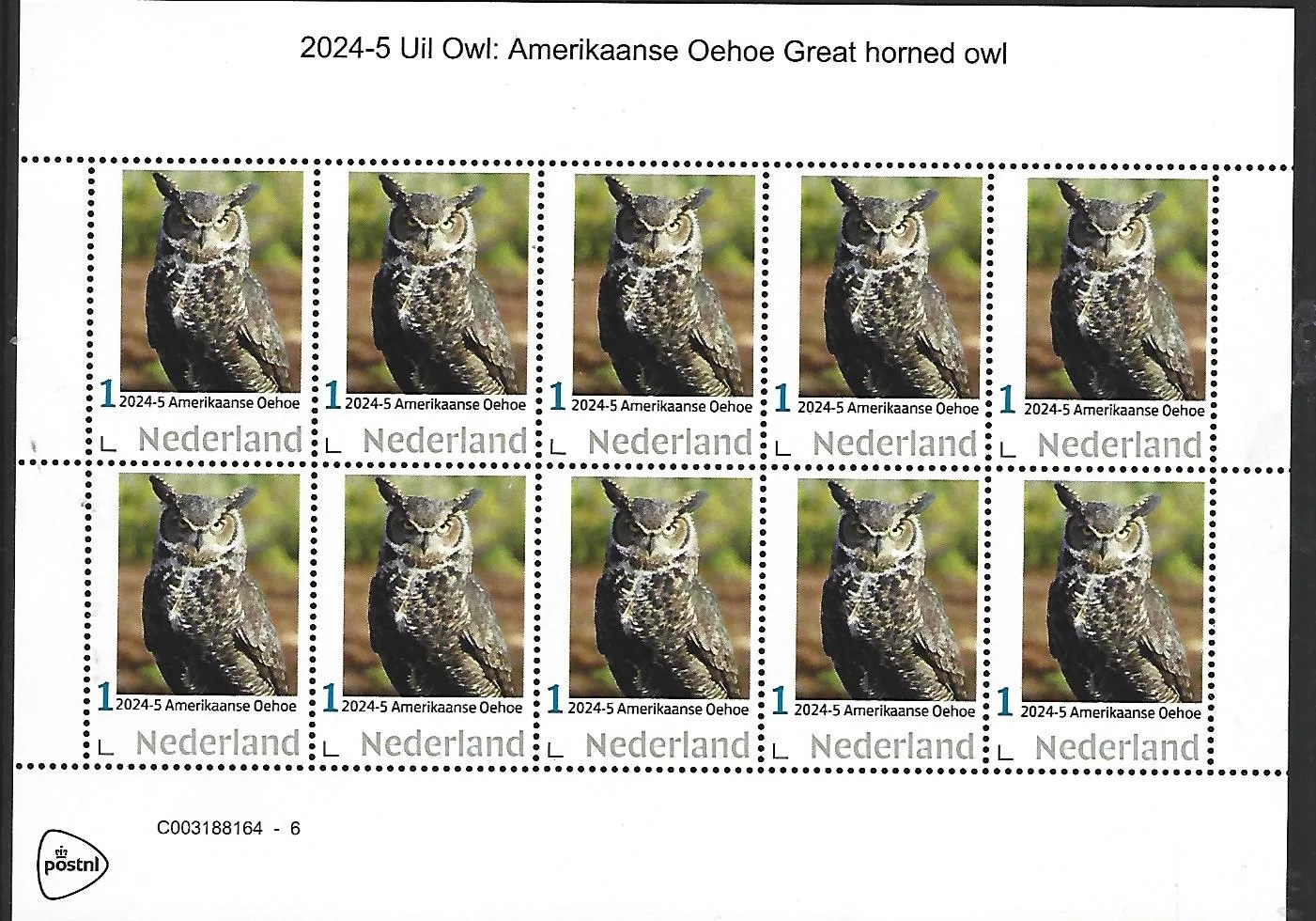 Niederlande 2024-5 Uhu Kauz: Virginia-Uhu Great Horned owl Kleinbogen postfrisch/mnh