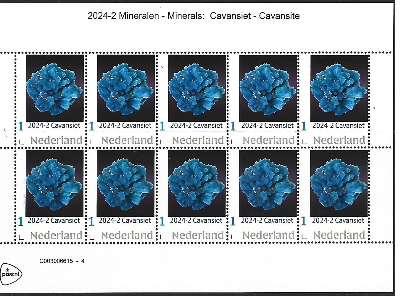 Pays-Bas 2024-2 Minéraux : Cavansite feuillet neuf/mnh